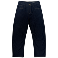 Jean en denim indigo brut pour homme, coupe classique, cinq poches, jambe large, pantalon de travail, surpiqûres contrastées, hiver, bleu foncé moyen