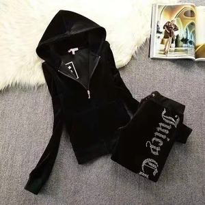 Peeqi Q9796 Conjunto Deportivo de Terciopelo para Mujer, Otoño Invierno, con Letras de Diamantes de Imitación, Sudadera con Capucha y Pantalones, Dos Piezas - Product Image 3