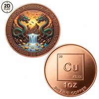 Pièce de monnaie en cuivre pur 999 de 1 oz, impression couleur 2D, cascade de double dragon chinois