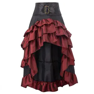 Yingyi Women's Steampunk High Waist Skirts Gothic Victorian Black Floral Lace Skirt Medieval Renaissance Asymmetrical Skirts