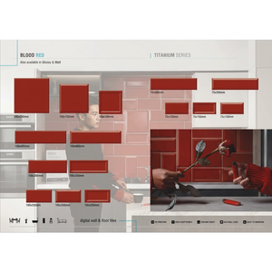Azulejos de pared digitales coloridos de cerámica y platino, el precio más bajo, 75x150, 7,5x15, 3 ''x 6'', 75x300, 200x200, 150x150, color rojo sangre - Product Image 1