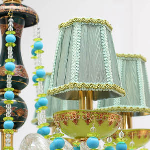 Lámpara de latón europea, lámparas colgantes, decoración del hogar, candelabro de lujo, candelabro de tela verde, luz colgante de latón marroquí - Product Image 6