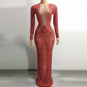 Vestido Rojo Diamante, Ropa Africana, Adorno con Cuentas, Traje de Actuación, Vestido de Gala para Celebridades, Vestido de Fiesta, Venta al por Mayor 2026 - Product Image 1