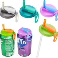 Couvre-boîtes de soda en silicone avec paille intégrée, anti-fuite, anti-poussière, réutilisables