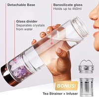 Bouteille d'eau potable en verre de pierre précieuse infusée de cristal d'énergie de bambou de quartz rose naturel vente en gros