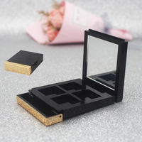 Palette de maquillage vide carrée noire de luxe avec logo personnalisé, faible MOQ, emballage cosmétique avec miroir, recyclable