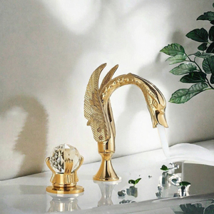 Robinet de lavabo Gold Swan à double poignée, mitigeur de salle de bain à poser, large, pour eau chaude et froide - Product Image 3