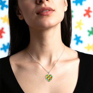 Tùy chỉnh Tự Kỷ nhận thức Vòng cổ mặt dây chuyền màu Câu Đố trái tim Ribbon quyến rũ từ thiện đồ trang sức cho gây quỹ xã hội nguyên nhân sự kiện - Product Image 5