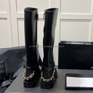 Botas Altas hasta la Rodilla con Cremallera de Cuero Vacuno para Dama, de Lujo, Elegantes en Negro, Nuevo Estilo de Venta al por Mayor - Product Image 3