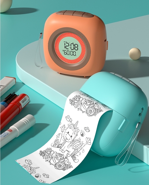 Clock Display Mini Printer Photos Text Print Patterns Graffiti Picture Thermal Sticker Label Printing Mini Portable Printer