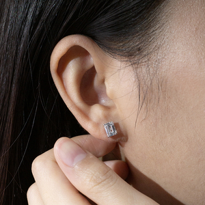 Listo para enviar MSE-368 Pendientes de diamante esmeralda de 1 quilate en oro blanco de 9K, pendientes de moda. - Product Image 6