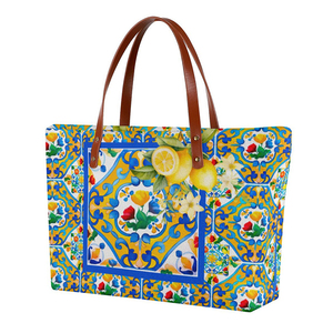 2026 New Design <strong>Italy</strong> Canvas Cotton Beach Tote Bag With <strong>Leather</strong> Handles High Quality Custom logo Printed Shoulder Shopping Bag - Product Image 4
