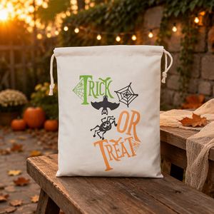 Sac à bonbons Halloween prêt à expédier avec cordon de serrage, sac de friandises pour la fête des enfants, motif araignée et citrouille mignons - Product Image 1