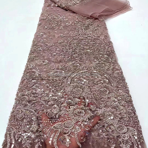 Tessuto di pizzo africano <span class=keywords><strong>oro</strong></span> con paillettes ricamate 3D fiori nigeriano in <span class=keywords><strong>Tulle</strong></span> di perline dal cortile per uso nuziale - Product Image 4