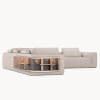 Canapé d'angle en cuir véritable italien de luxe moderne de qualité supérieure avec étagère LED intégrée pour espaces de vie sophistiqués