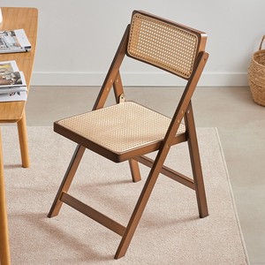 Miteng Folding <b>Chair</b> <b>Brown</b> Rattan Backrest Living Room <b>Chair</b> Portable <b>Dining</b> <b>Chair</b> Natural Wood Design - Product Image 1