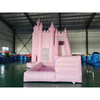 Château gonflable rose pastel avec toboggan, château gonflable commercial pour mariage, fête d'anniversaire