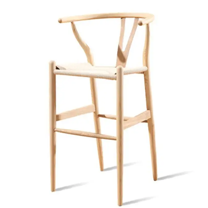 Wholesale Walnut Black Natural Wishbone Solid Wood Stool Bar Chairs Woven Seat Wishbone Counter Stool