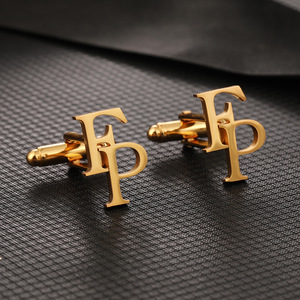 Boutons de manchette personnalisés en acier inoxydable avec initiales, plaqués or, accessoires de costume formel pour hommes - Product Image 5