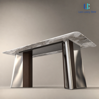 Table à manger en pierre microcristalline |   Table à manger moderne de luxe pour hôtel, villa, restaurant, avec plateau en marbre gris cristallin, taille personnalisée