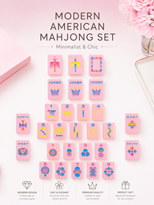 Ensemble de Mahjong américain le plus vendu : Tuiles géométriques en acrylique rose (160 pièces) avec tapis, sac de transport et supports – Indispensable pour les soirées entre filles - Product Image 3