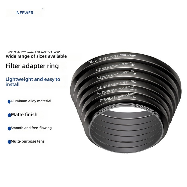 NEEWER Camera Lens Filter Adapter Ring-Male Reverse Mounting Adapter for 37-82mm Filters; Large-to-Small Thread Adapter Made