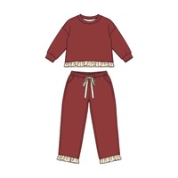 Herfstsetje voor peuters, tweedelig, effen longsleeve trui, geruite broek met ruffles, aangepaste logo kinderkleding, casual sportkledingset