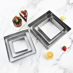 Stainless Steel Square Shaped Mousse Cake Mould Set Of 3Pcs Dessert Ring Cake Tools With Different Sizes