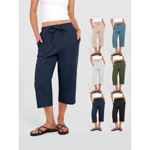 Novedad 2026 para <span class=keywords><strong>Wish</strong></span>: <span class=keywords><strong>Pantalones</strong></span> Casuales de Pierna Ancha con Cordón Ajustable, de Algodón y Lino, de Color Liso, Estilo Europeo Americano, para <span class=keywords><strong>Mujer</strong></span>, Primavera/Otoño - Product Image 2