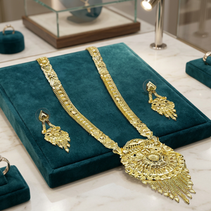 Wholesale Traditional Long Floral Design Micro Gold Plated 14K 18K 24K Fashion Necklaces & Earrings Set Brass Orthodox Wedding - Product Image 5