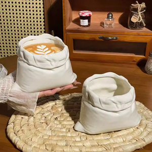 Creative Hand-held Cloth Bag Ceramic Coffee Mug 450ml Dishwasher & Microwave Safe Unique Latte Art Cup for Cafe - Product Image 1