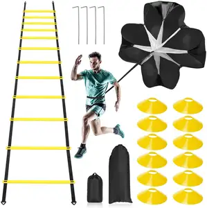Conjunto de treinamento de velocidade e agilidade com paraquedas de resistência tpe escada 12 cones de disco 4 partes de aço