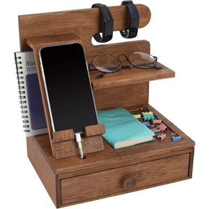 Wooden <b>Desk</b> Organizer With Drawer Phone Stand Watch Glasses Holder Multi Functional Office Storage Rack Rectangle Shape - Product Image 1