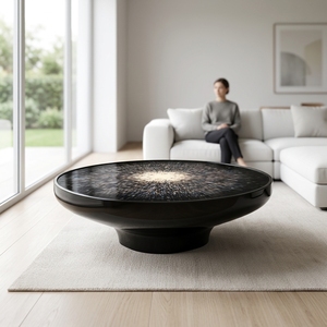 Custom Fiberglass Coffee <strong>Table</strong> <strong>Round</strong> Center <strong>Table</strong> Modern Glossy <strong>Black</strong> <strong>Side</strong> <strong>Table</strong> for Villa Hotel Lounge - Product Image 5