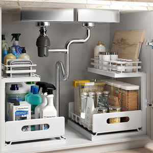 <span class=keywords><strong>Armario</strong></span> de <span class=keywords><strong>cocina</strong></span> de baño ajustable en forma de L barato de China, cajón deslizante debajo del fregadero, organizador de cesta de <span class=keywords><strong>armario</strong></span> extraíble deslizante - Product Image 2