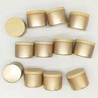 Heißer Verkauf 4oz 8oz Großhandel Lagerung rund Champagner goldene Weißblech Kerze Metall Dosen Dosen für Kerzen gläser Falsche Holzmaserung Deckel