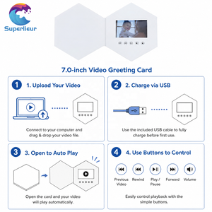 Brochure vidéo LCD personnalisée hexagonale Superlieur de 7 pouces, carte de visite promotionnelle, écran vidéo pour salutations et mariages, <span class=keywords><strong>livre</strong></span> vidéo 1024x600 MP4 - Product Image 3