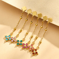 KITI Trendy Multicolor Klaver Ketting Oorbellen 316 Roestvrij Staal PVD 18K Goud Gegalvaniseerd Kubieke Zirkonia Hangende Sieraden voor Vrouwen