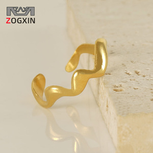 Wavy <b>Titanium</b> Steel <b>Ring</b> Gold Women's Adjustable Fashion Jewelry Gift ZR650G - Product Image 2