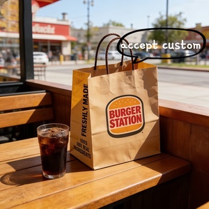 Custom Printed logo White Brown <strong>Shopping</strong> Kraft Paper Bag With Handle Restaurant Carry Away Bag Fast Food Bread Takeout <strong>Nag</strong> - Product Image 2