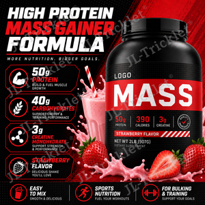Poudre Protéinée Mass Gainer 50g Protéines 3g Créatine Saveur Fraise 2LB Nutrition Sportive Fabricant OEM Marque Privée - Product Image 3
