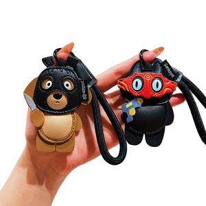 CHENXI Design créatif Chat de dessin animé en cuir PU, Pendentif de sac, Petits accessoires, Porte-clés haut de gamme, Chaîne de suspension mignonne pour sac à dos de couple - Product Image 1