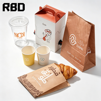 Ensemble d'emballages personnalisés pour café et boulangerie à emporter : sacs en papier, boîtes à gâteaux avec poignée, gobelets PET, gobelets en papier jetables, boîtes en papier