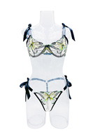 Sous-Vêtements de Nuit Deux Pièces Papillon Brodés Charmants et Abordables avec Liens en Ruban pour Femme, en Gros