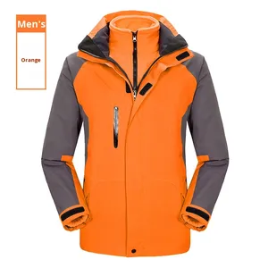 Veste de randonnée unisexe imperméable coupe-vent d'hiver deux pièces trois en un imperméable fermeture à glissière logo imprimé - Product Image 3