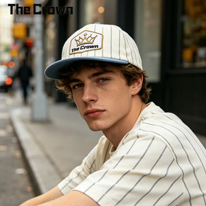 Custom Logo Pinstripe 6 Panel Structured Snapback Hat Wholesale Bulk Two Tone <b>Flat</b> Brim <b>Cap</b> With Woven Patch Manufacturer - Product Image 1