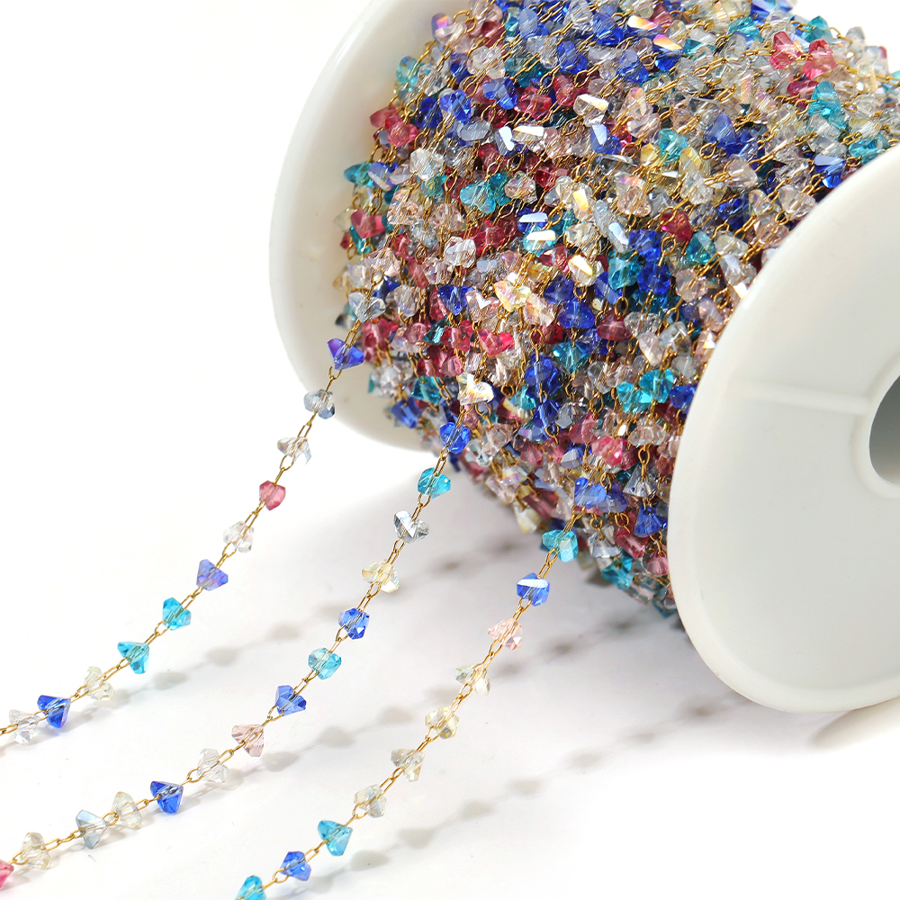 3mm Natural Stone Chain Crystal Chain Stainless Steel Bead Chain Necklace Ankle Bracelet Jewelry Making Accessories Supplies