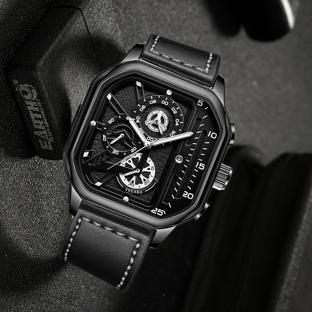 7231 Fashion Square Black Men Leather Watch Simple Sport Style Luxury Watch Men Montre Homme