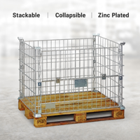 Cage à palettes en acier galvanisé entièrement soudé, robuste, pliable et empilable, conception détachable pour la logistique d'entrepôt