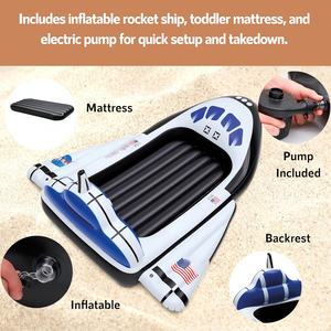 Inflatable Rocket Ship <b>Toddler</b> Travel <b>Bed</b> with Air <b>Mattress</b> for Kids Camping Home Play - Product Image 2